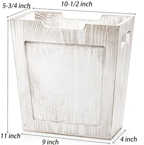 Vista 2 de TOPZEA Basurero de madera, papelera de granja con asa, cesta de basura de madera rústica, rectangular, pequeño, decorativo, contenedor de basura