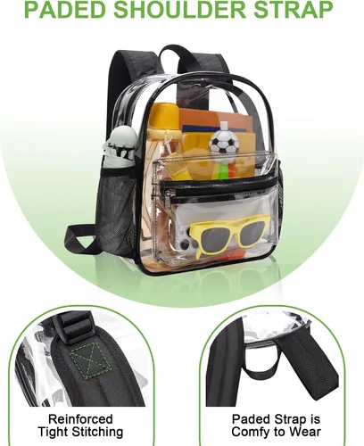 Vista 5 de MAY TREE Clear Backpack for Stadium Events, 12x11x6 Inches Stadium Approved 0.4MM PVC Clear Bag with Padded Straps for Concerts, Festivals
