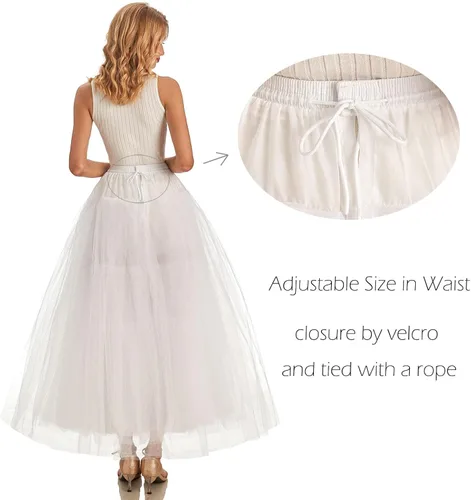 Vista 4 de AWSALE Hoopless Enagua Crinoline Slip Underskirt para vestido de novia WPT109, Blanco