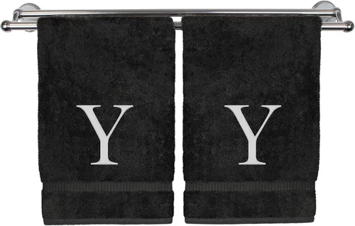 Vista 75 de Toalla de mano monogramada, regalo personalizado, juego de 2 - Toalla bordada con letra de bloque dorada - Extra absorbente 100% algodón turco