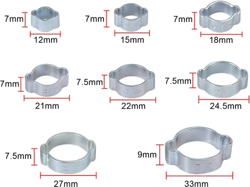 Vista 3 de Proster Surtido de 140 abrazaderas de manguera de doble oreja – Abrazaderas de manguera de doble oreja ajustables de 0.197-0.906 in de acero