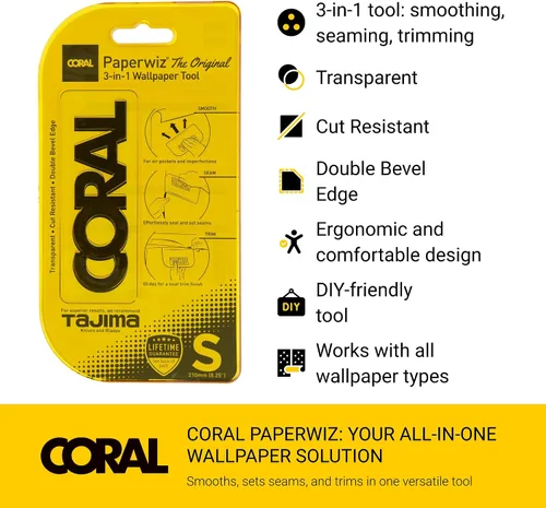 Vista 3 de CORAL Paperwiz 69500 - Papel tapiz 3 en 1, herramienta de alisado de costuras lisas y recortes, papel de pared, kit de aplicación más suave