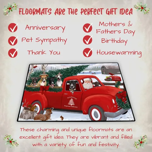 Vista 7 de Doggie of the Day Greyhound Dogs Floor Mat - Christmas Santa Express Delivery Red Truck - Best Dog Doormat - Protector Decor - Unique Portrait Art