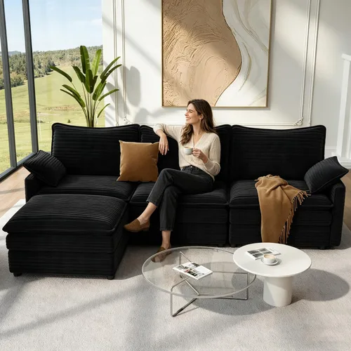 Vista 57 de Vesgantti Sofá modular de 108 pulgadas, cómodo sofá de nube con asiento profundo otomano movible, sofá modular en forma de L, sofás seccionales