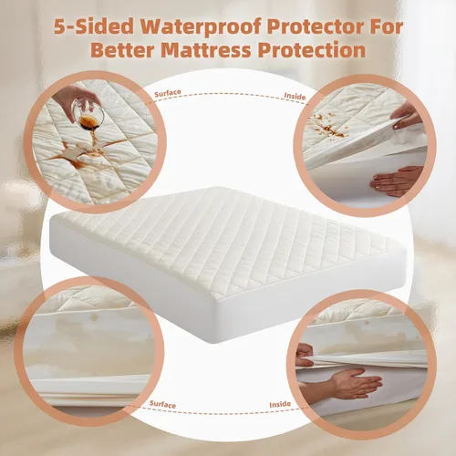 Vista 2 de Protector de colchón 100% impermeable superior y lateral, protectores de colchón orgánicos transpirables, protectores de colchón individuales