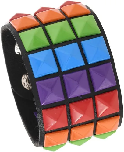 Vista 10 de coadipress Pulsera de cuero punk con tachuelas para hombres y mujeres, 3 filas, punk, rock, negro, blanco, brazalete de motociclista, pulsera