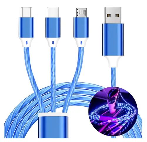 Vista 9 de Cable de carga 3 en 1, cable de carga LED múltiple, cable de carga iluminado, cable USB 3A, compatible con la mayoría de teléfonos inteligentes