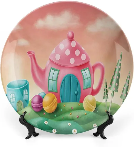Vista 13 de Plato decorativo de cerámica de 6 pulgadas, cerámica familiar, Together We Make a Family Shaped as a House Print Ceramic Wall Hanging para cenas