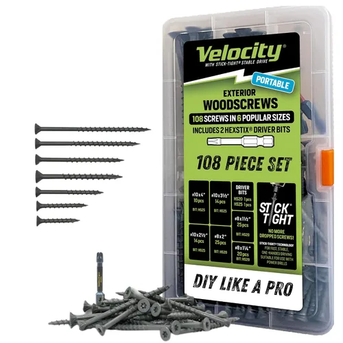 Vista 7 de Velocity Estuche de Sitio de Tornillos para Madera Exterior - Kit Surtido de Tornillos para Madera en 7 Tamaños, Tecnología Stick Tight, Incluye 4
