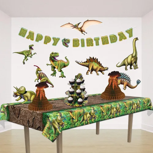 Vista 5 de Beistle Centros de mesa de volcán de tejido de 2 piezas, decoraciones de fiesta de isla tropical, decoración de fiesta de dinosaurios, accesorios