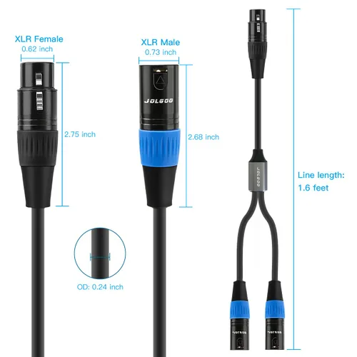 Vista 7 de JOLGOO Divisor XLR - Cable Y hembra a macho doble, 1.6 pies