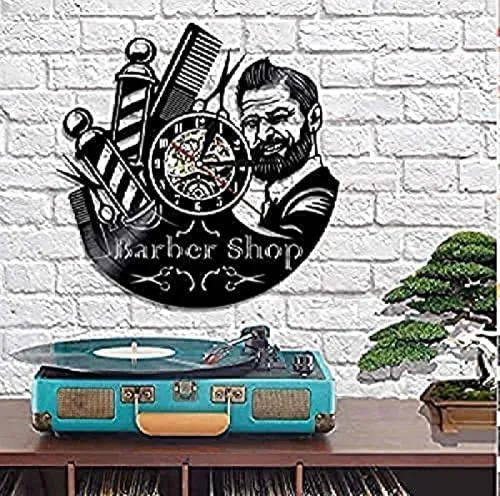 Vista 4 de Reloj de pared de vinilo Reloj de pared de disco de vinilo Relojes de pared decorativos Peluquería Reloj de pared de vinilo de diseño moderno