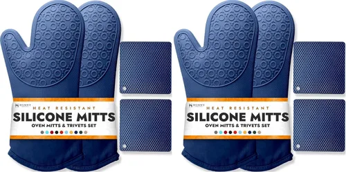 Vista 34 de HOMWE - Manopla de horno profesional y extralarga de silicona, guantes con forro acolchado, agarraderas resistentes al calor, guantes flexibles