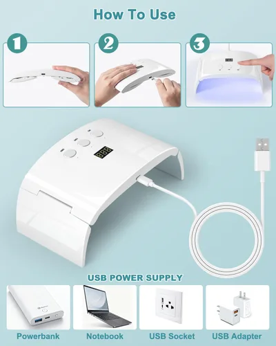 Vista 8 de Lámpara de uñas LED UV espaciosa secadora de luz de curado plegable para esmalte de uñas de gel (lámpara blanca pro)