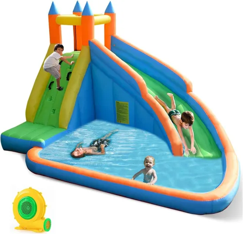 Vista 10 de Costzon - Gorila hinchable para piscina de agua con tobogán largo, pared de escalada, incluye bolsa de transporte Oxford, kit de reparación