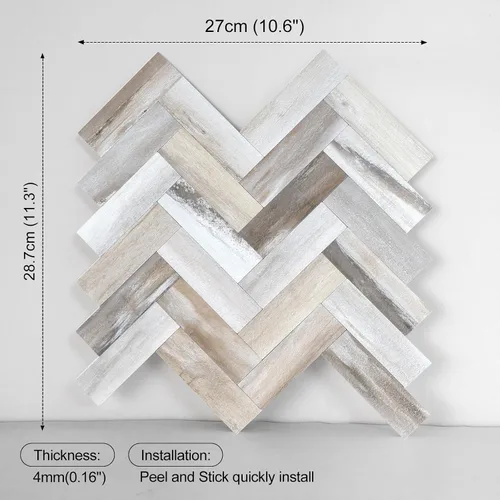 Vista 6 de Yipscazo 10 Láminas de Azulejos Adhesivos con Patrón de Madera en Espiga para Salpicadero de Cocina, Azulejos de PVC Resistentes al Calor