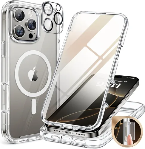 Vista 166 de Miracase - Funda magnética para iPhone 13 Pro Max de 6.7 pulgadas (compatible con MagSafe), transparente, completo, protector de pantalla de vidrio