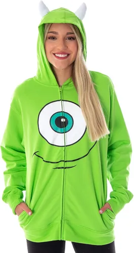 Vista 2 de Disney Monsters Inc Mike Wazowski - Sudadera con capucha en 3D forro polar verde con licencia oficial de star wars silent one crew M