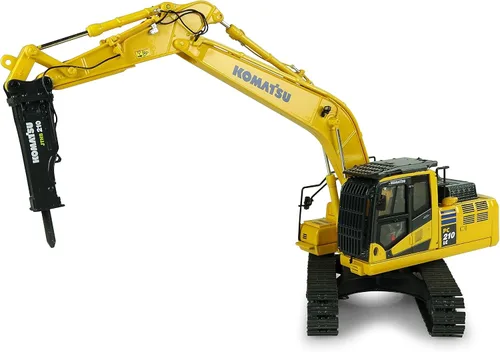 Vista 4 de Universal Hobbies Komatsu PC210LC-11 con excavadora de taladro de martillo, escala 1:50, modelo de construcción fundido a presión, réplica