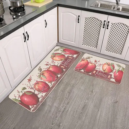 Vista 4 de Apples Farmhouse - Juego de tapetes de cocina de 2 a 17 x 29 y 17 x 47 pulgadas, alfombras decorativas antideslizantes para el hogar y la cocina