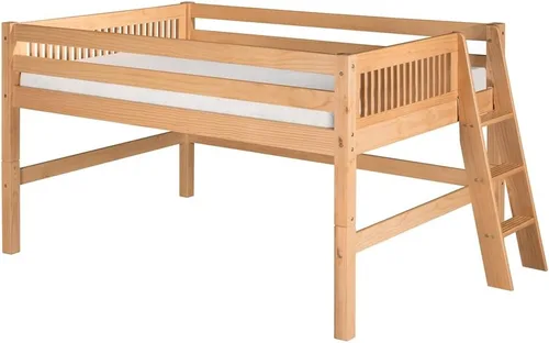Vista 5 de Camaflexi Mission Style - Cama baja de madera maciza, tamaño individual, escalera en ángulo lateral, color blanco
