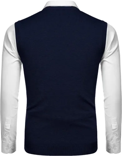Vista 18 de Amussiar Suéter casual para hombre, chaleco con cuello en V, ajustado, sin mangas, suéter de punto