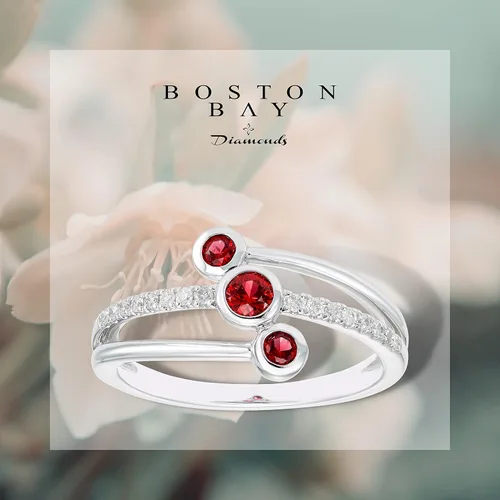 Vista 4 de 10K White Gold, 15 Cttw Triple Birthstone & 110 Cttw Diamond Art Deco Ring (H-I Color, I1-I2 Clarity) - Choice of Gem