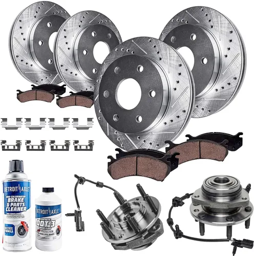 Vista 157 de Detroit Axle - Rotores de freno para Ford 2013-2019 Explorer Taurus Flex Lincoln MKT MKS, rotores de freno de disco ranurados perforados de repuesto