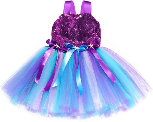 Vista 6 de JerrisApparel Disfraz de sirena para niñas con diadema