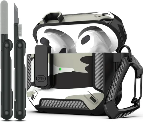 Vista 13 de RFUNGUANGO Funda para AirPod de 2ª generación con kit de limpieza, armadura protectora de carcasa dura militar con bloqueo para funda de carga