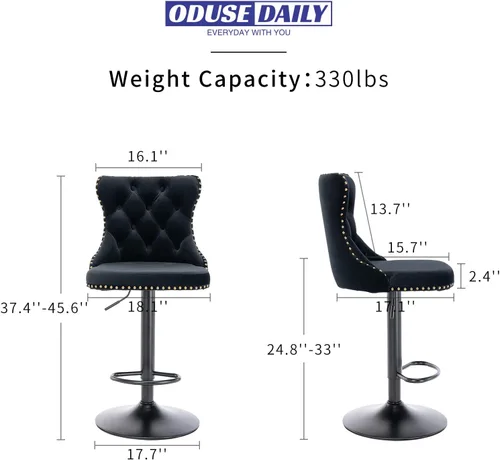 Vista 104 de ODUSE-DAILY Juego de 2 taburetes de bar giratorios de terciopelo, altura ajustable de 25-33 pulgadas, taburetes de bar con respaldo, sillas de bar