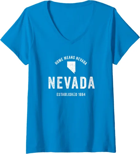 Vista 8 de Camiseta retro de Nevada State Home State para mujer con cuello en V, Negro, S