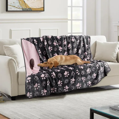 Vista 28 de Manta Suave para Perros para Perros Grandes - Manta Mullida para Mascotas para Gatos y Cachorros, Manta Reversible con Diseño de Huellas de Pata gris