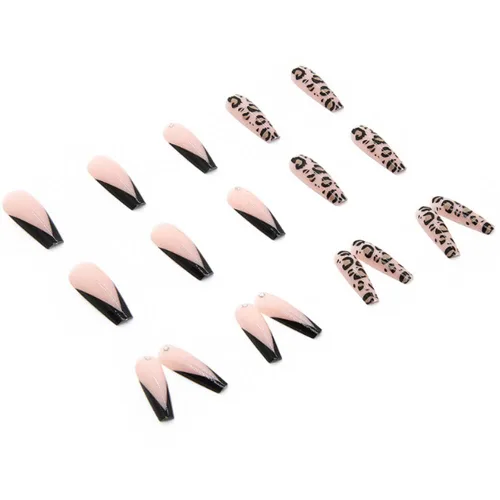 Vista 78 de Uñas postizas francesas a presión, uñas postizas largas de acrílico con forma de ataúd de cobertura completa, uñas postizas de bailarina