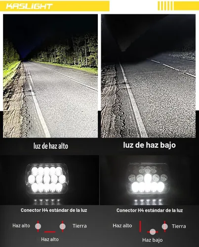 Vista 4 de H5054 KASLIGHT - Faros delanteros LED de 5 x 7, faros delanteros 7 x 6 de haz alta/baja sellada, H4 9003, enchufe 6054 H5054, para camionetas Jeep