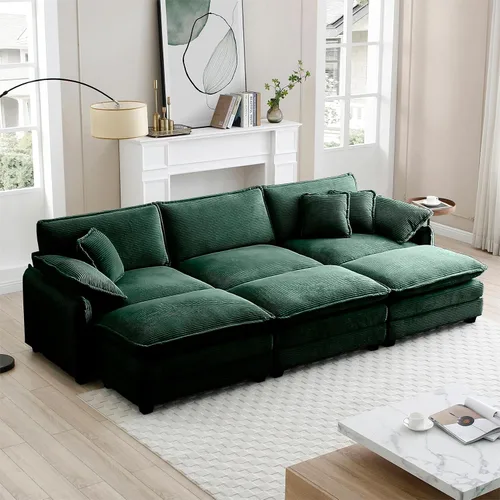 Vista 12 de Sofá de nube de gran tamaño con 3 otomanas, asiento profundo de 25.52 pulgadas de pana cómodo sofá cama de 3 plazas, moderno sofá modular modular