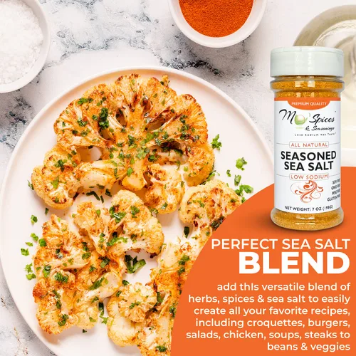 Vista 5 de Mo'Spices & Seasonings - Sal marina sazonada, baja en sodio, multiusos - Botella de 8 onzas