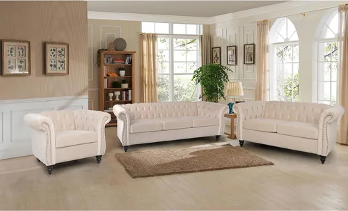 Vista 20 de RARZOE Chesterfield - Juego de sofá biplaza, beige, espuma, 1+2 plazas, 67 pulgadas de ancho x 32 pulgadas de profundidad x 27 pulgadas de alto