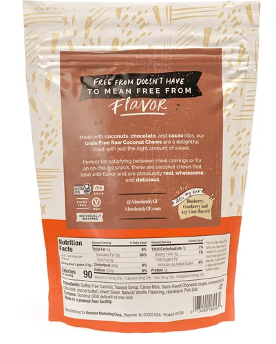 Vista 3 de Absolutely Masticables de coco crudo sin gluten con puntas de chocolate y cacao, envueltos individualmente, 5 onzas (paquete de 3)