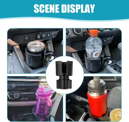 Vista 5 de Extensor de portavasos de automóvil, extensor de soporte para bebidas con base extensible, adaptador multifunción giratorio de 360 grados