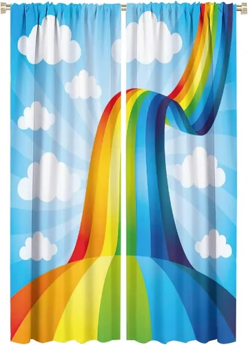 Vista 58 de Cortinas opacas abstractas de arco iris, pintura de color arcoíris con gotas, diseño gráfico creativo con bolsillo para barra, para sala de estar