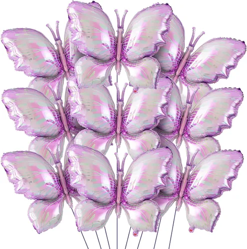 Vista 8 de Poen 12 globos de mariposa moradas de 40 pulgadas a granel, globos de mariposa de hadas para decoraciones temáticas de mariposas, bodas, cumpleaños