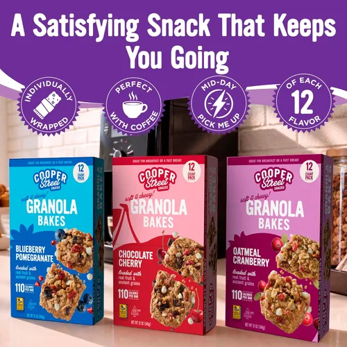 Vista 5 de Cooper Street Granola Bakes (36 unidades) - Paquete variado de barras de granola suaves y masticables para desayuno, sin nueces, lácteos y soja