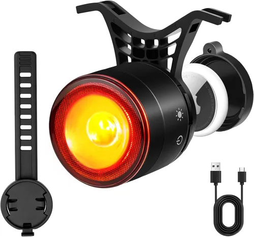 Vista 10 de Luz trasera de bicicleta de brillo variable, luz trasera de bicicleta con detección de freno, 800 mAh USB-C recargable, 4 modos de iluminación, IPX6