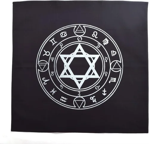 Vista 2 de BLESSUME Mantel de tarot de altar cuadrado negro tapiz hexagonal Wicca (negro)