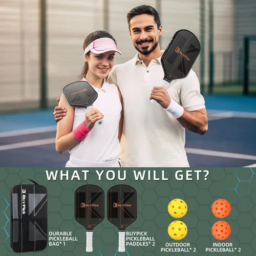 Vista 6 de Paleta de pickleball aprobada por USAPA, ligera y ancha, superficie de fibra de carbono, 0.63 pulgadas de grosor, agarre antideslizante, regalo