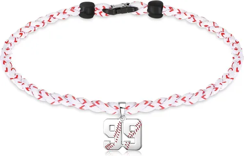 Vista 2 de Glenmal Collar de béisbol para niños, de acero inoxidable, dije de titanio, trenzado, deportivo, regalo de béisbol para hombres y niños, 20 pulgadas