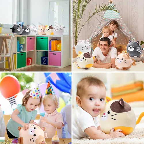 Vista 5 de Lenwen 6 piezas de animales de peluche de gato a granel de 8 pulgadas, lindos juguetes de peluche para niños y niñas, baby shower, fiesta