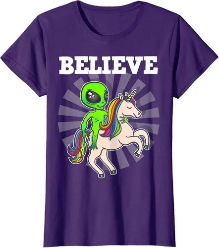 Vista 12 de Believe Space Alien Riding Unicorn - Camiseta de regalo divertida, Negro, S