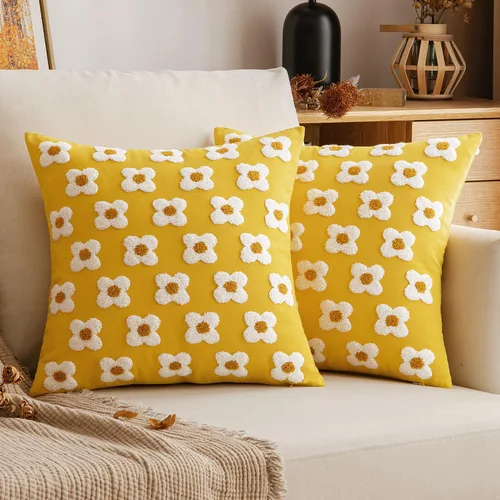 Vista 20 de EMEMA Juego de 2 fundas de cojín decorativas de jacquard, diseño de flores de sol, para sofá, cama, sala de estar, dormitorio, 16 x 16 pulgadas